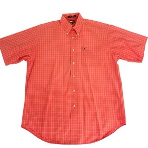 Tommy Hilfiger Coral and White Checkered SS Button Down Shirt Size M